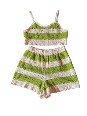 Rebellion Again Crochet Crop Top Shorts Set MEDIUM Stripes Boho Festival NWOT